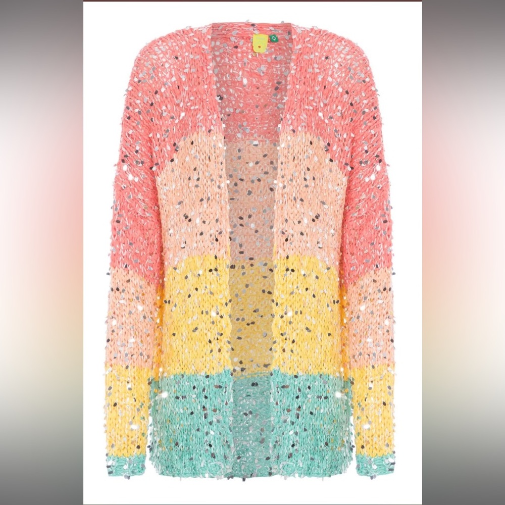 Farm Rio cardigan sweater 
no tag - crochet with silver sequins